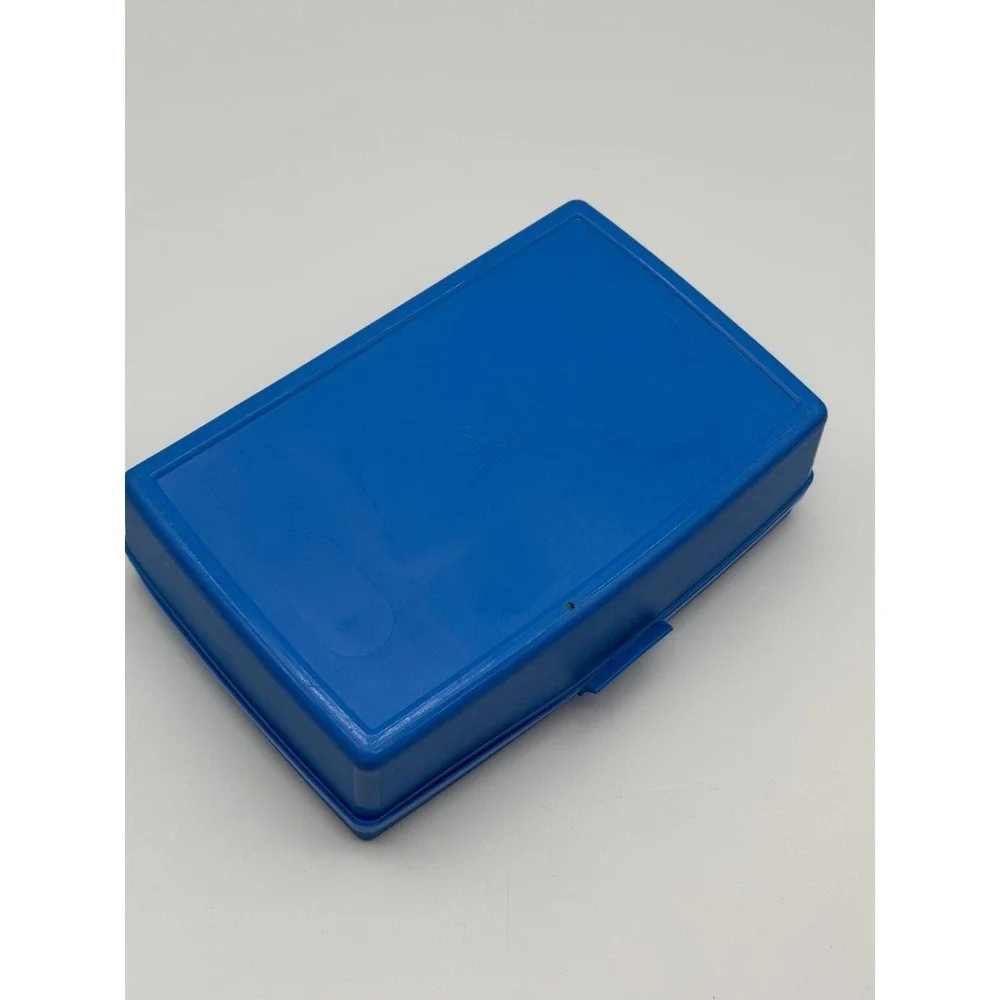 Vintage Evco Blue Plastic Large School Box 625 Made in USA Pencil Case Retro